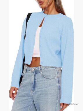 Cropped Cardigan Sweater Long Sleeve Button Down Open Front Crop Top